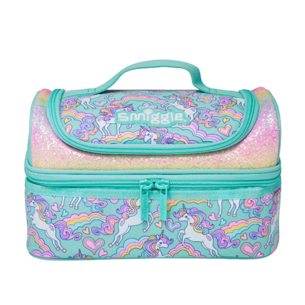 Green Curly Unicorn Double Decker Lunchbox