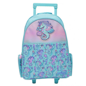 Blue  Seahorse Unicorn Trolley Backpack