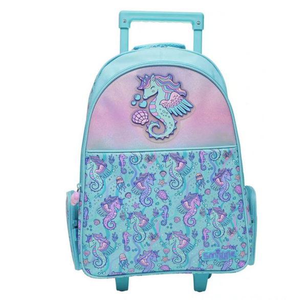 Blue  Seahorse Unicorn Trolley Backpack