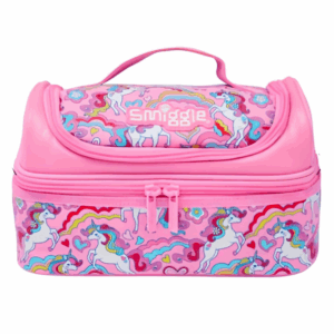 Single corner of Pink Rainbow Double Decker Lunchbox
