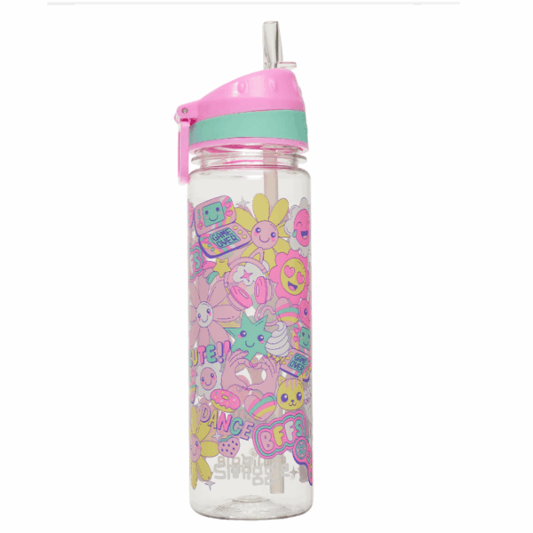 Smiggle Pink smiley face flower Plastic Bottle 650Ml