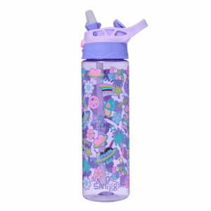 Smiggle Purple Rainbow Heart Plastic Flip Drink Bottle 650Ml