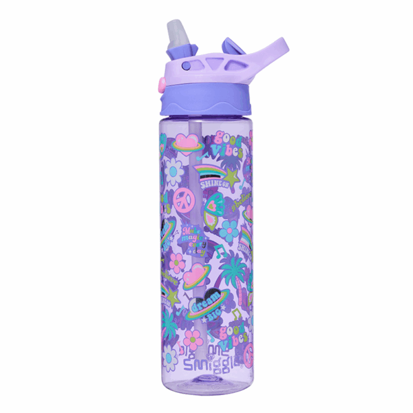 Smiggle Purple Rainbow Heart Plastic Flip Drink Bottle 650Ml