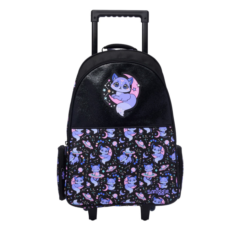 Smiggle Black Fox Trolley Backpack With Light Up Wheels