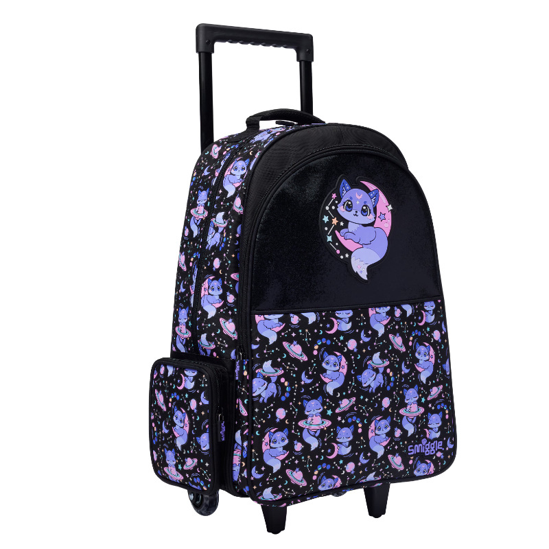 Smiggle Black Fox Trolley Backpack With Light Up Wheels - Image 2