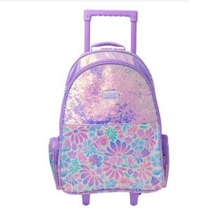 Smiggle Purple Lotus Sequin Trolley Backpack With Light Up Wheels