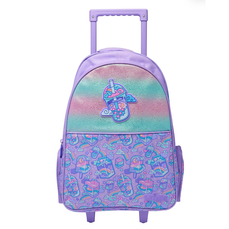 Smiggle Purple Milk Tea Trolley Backpack With Light Up Wheels
